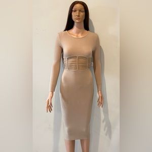 Tan Bodycon Dress with sheer waistline